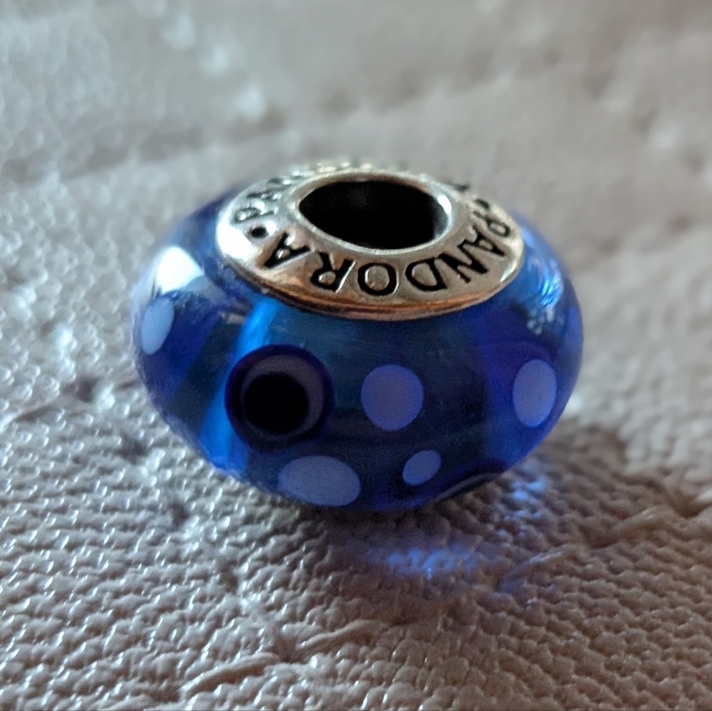 Authentic Pandora Blue Charm with Polka Dots 925 ALE LIKE-NEW